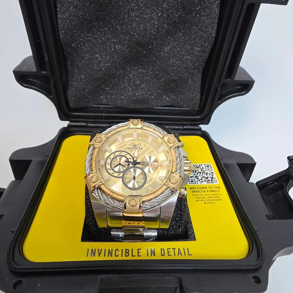 Invicta Bolt Ace Mens Watch 52mm Gold Steel (49747) Black Diver Box Included New